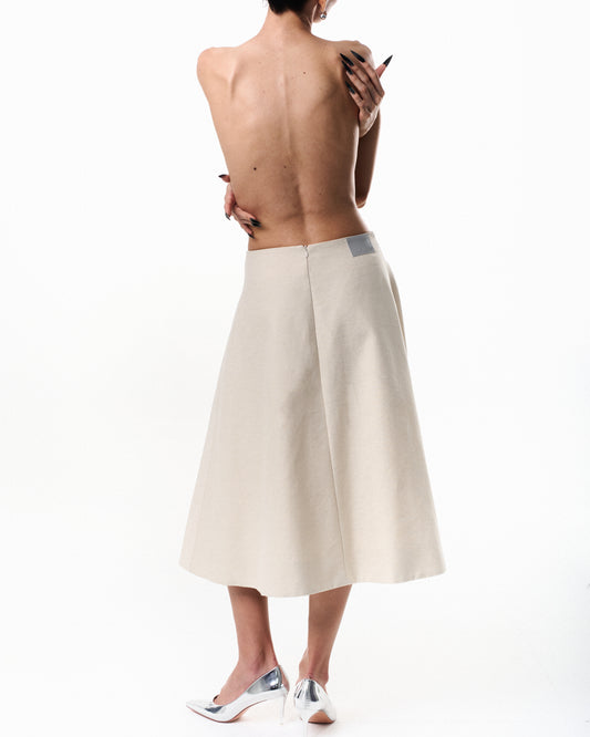 Front-Pocket Midi Skirt - Beige