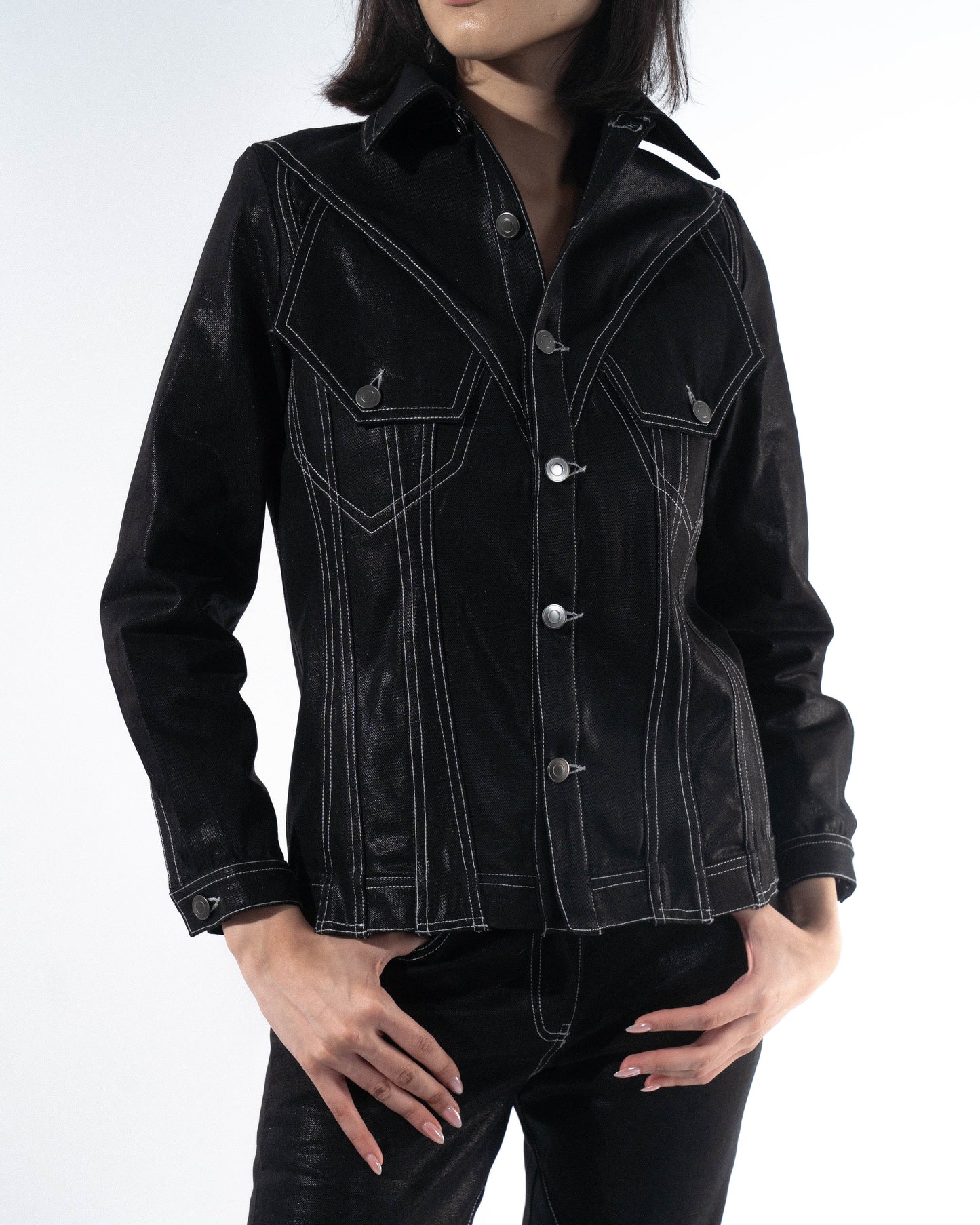 Coated Panelled Trucker Jacket