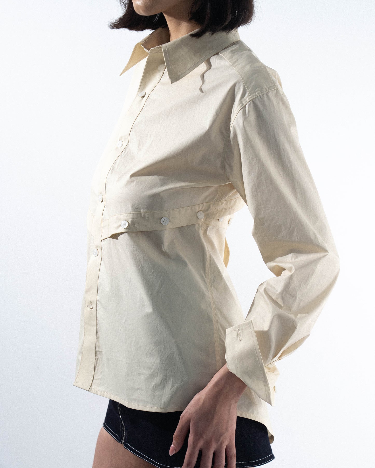 Panelled Open-Back Shirt - Cream