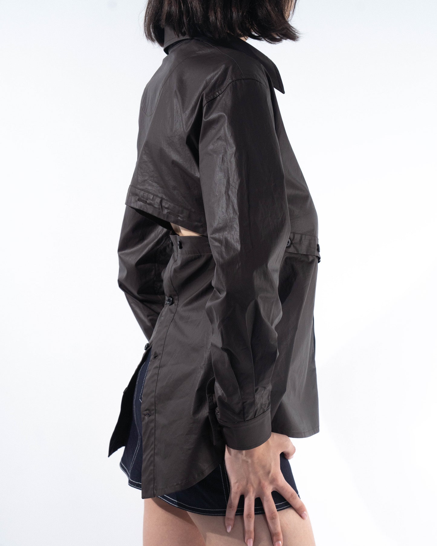 Panelled Open-Back Shirt - Espresso