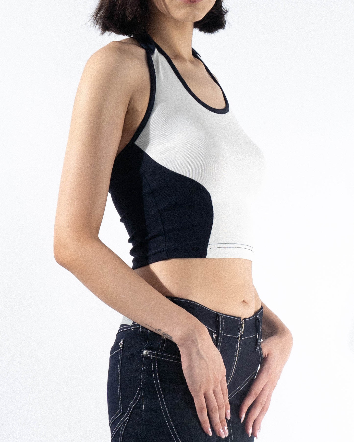 Contrast Halter Top - Navy/White
