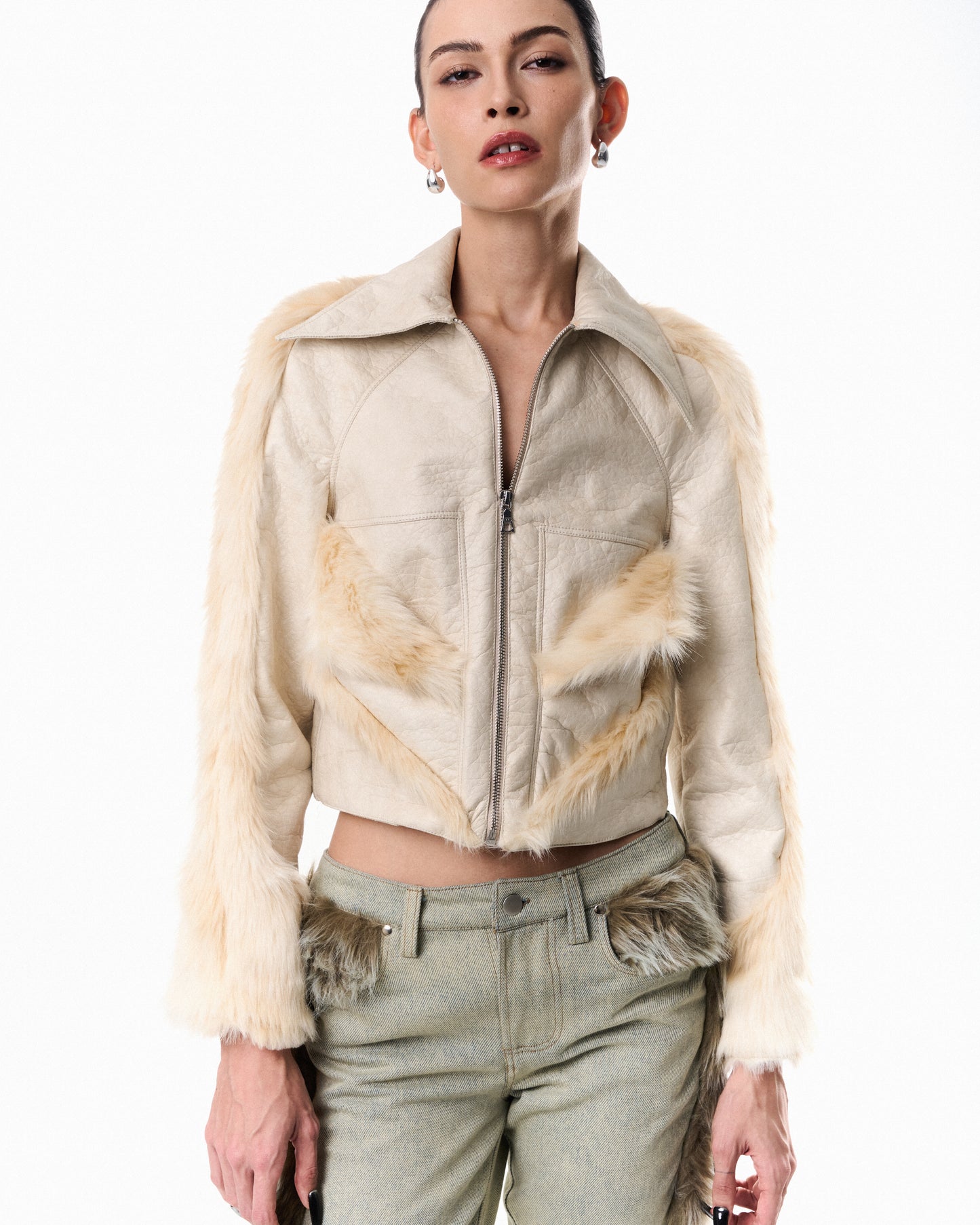 Spliced Faux-Leather Jacket