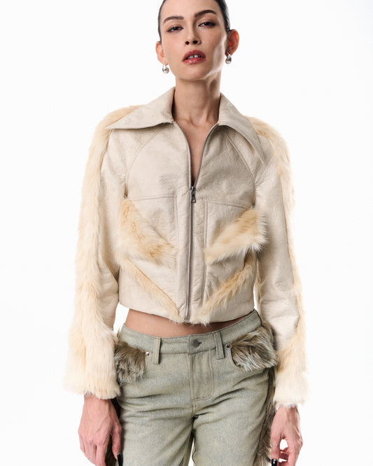 Spliced Faux-Leather Jacket