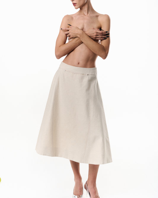 Front-Pocket Midi Skirt - Beige