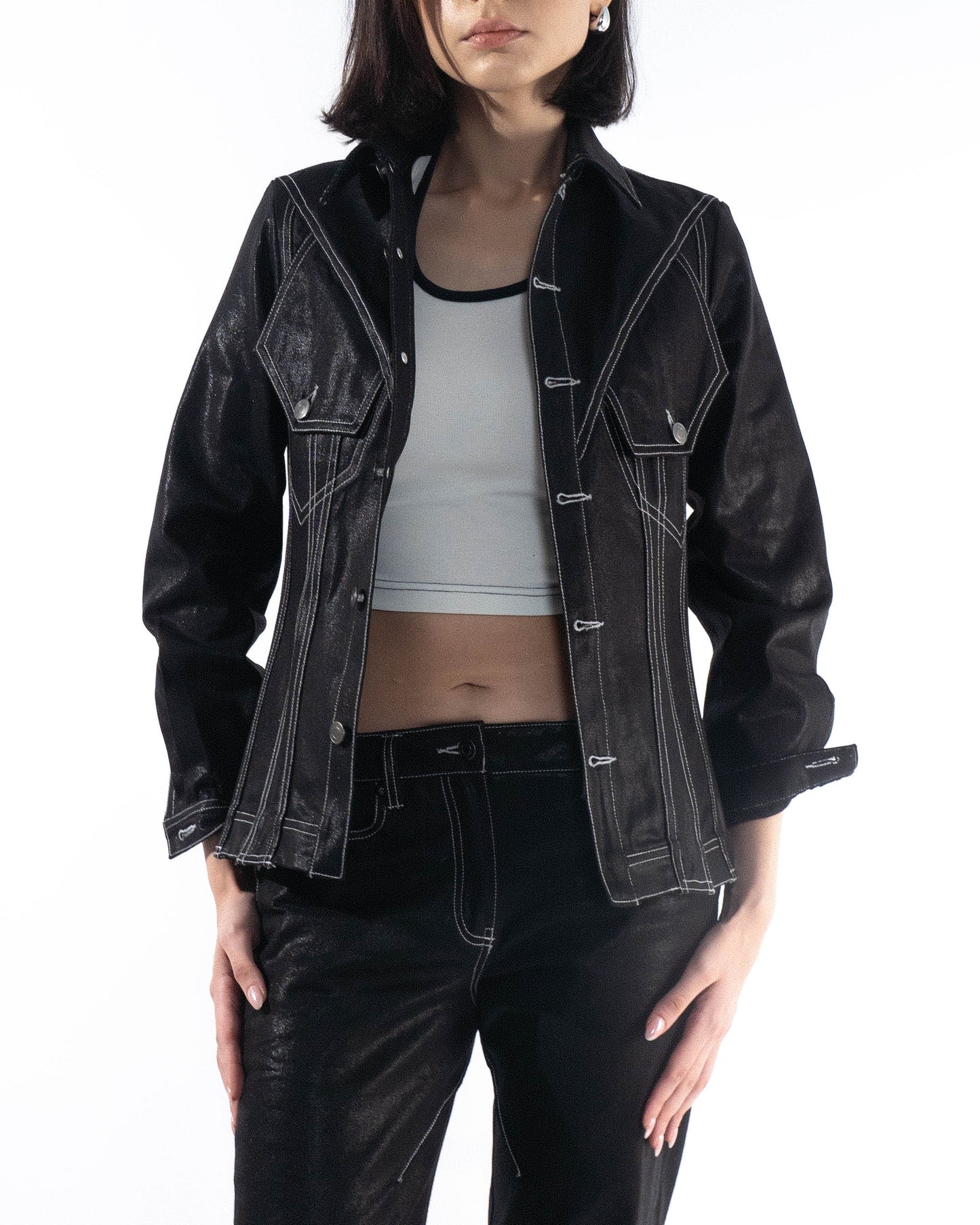 Coated Panelled Trucker Jacket