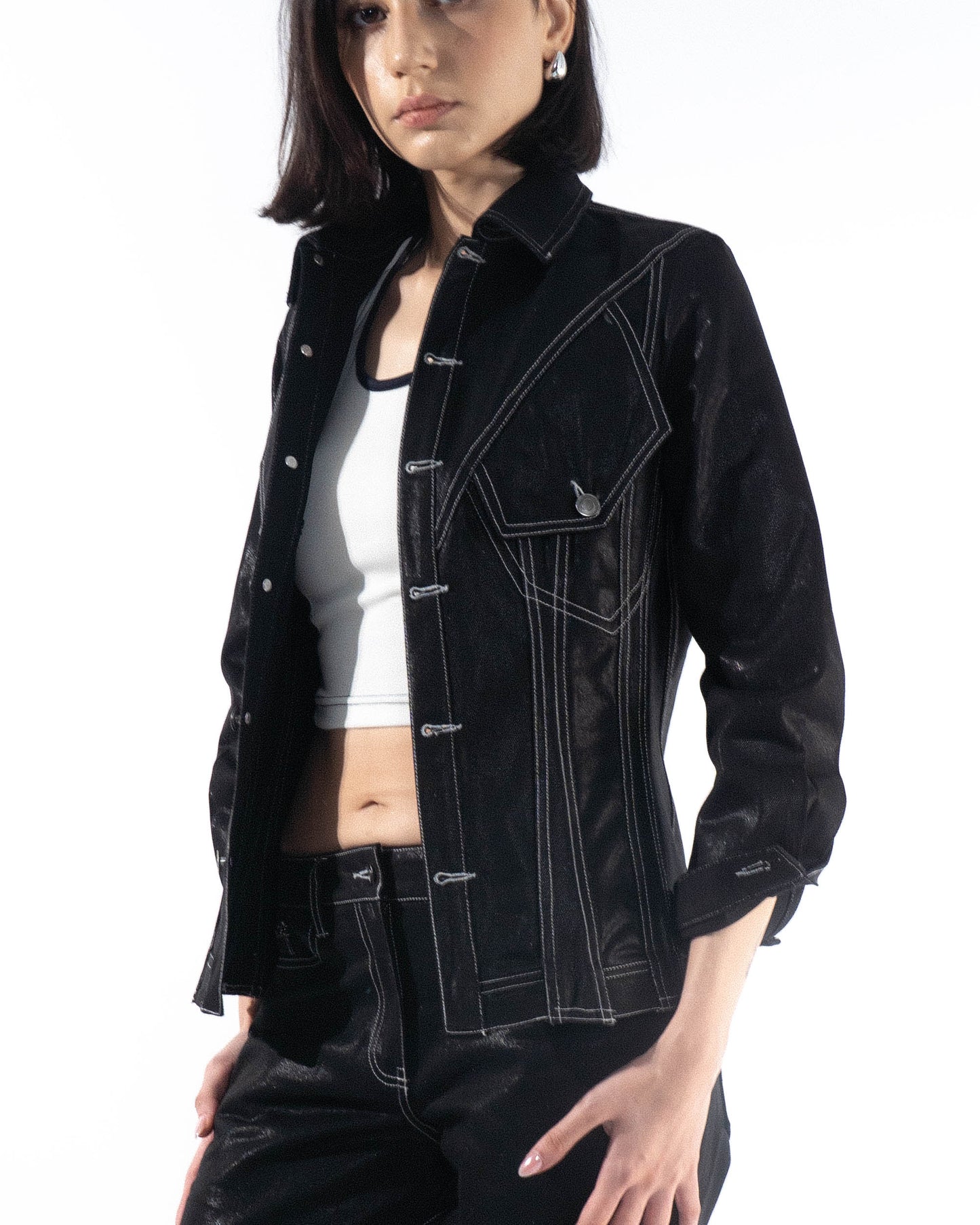 Coated Panelled Trucker Jacket