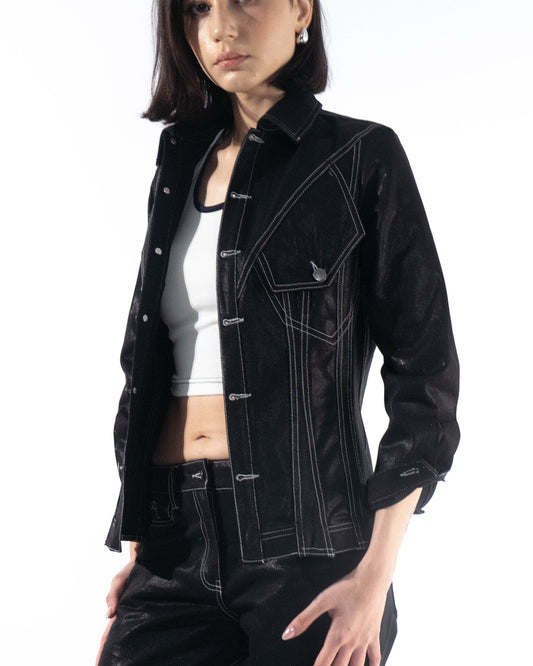 Coated Panelled Trucker Jacket