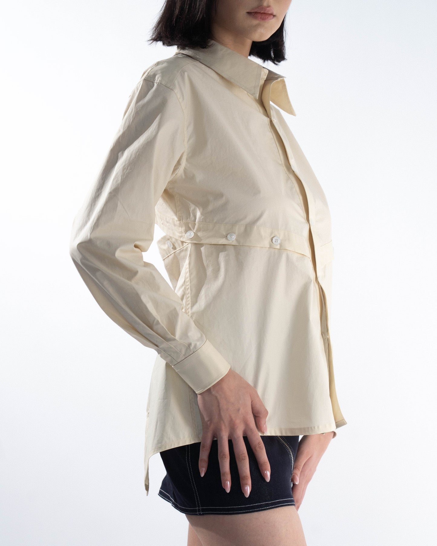 Panelled Open-Back Shirt - Cream