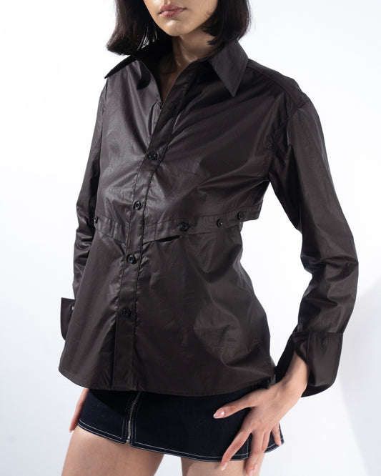 Panelled Open-Back Shirt - Espresso