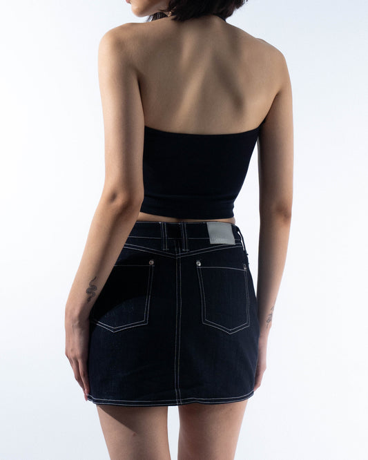 Contrast Halter Top - Navy/White