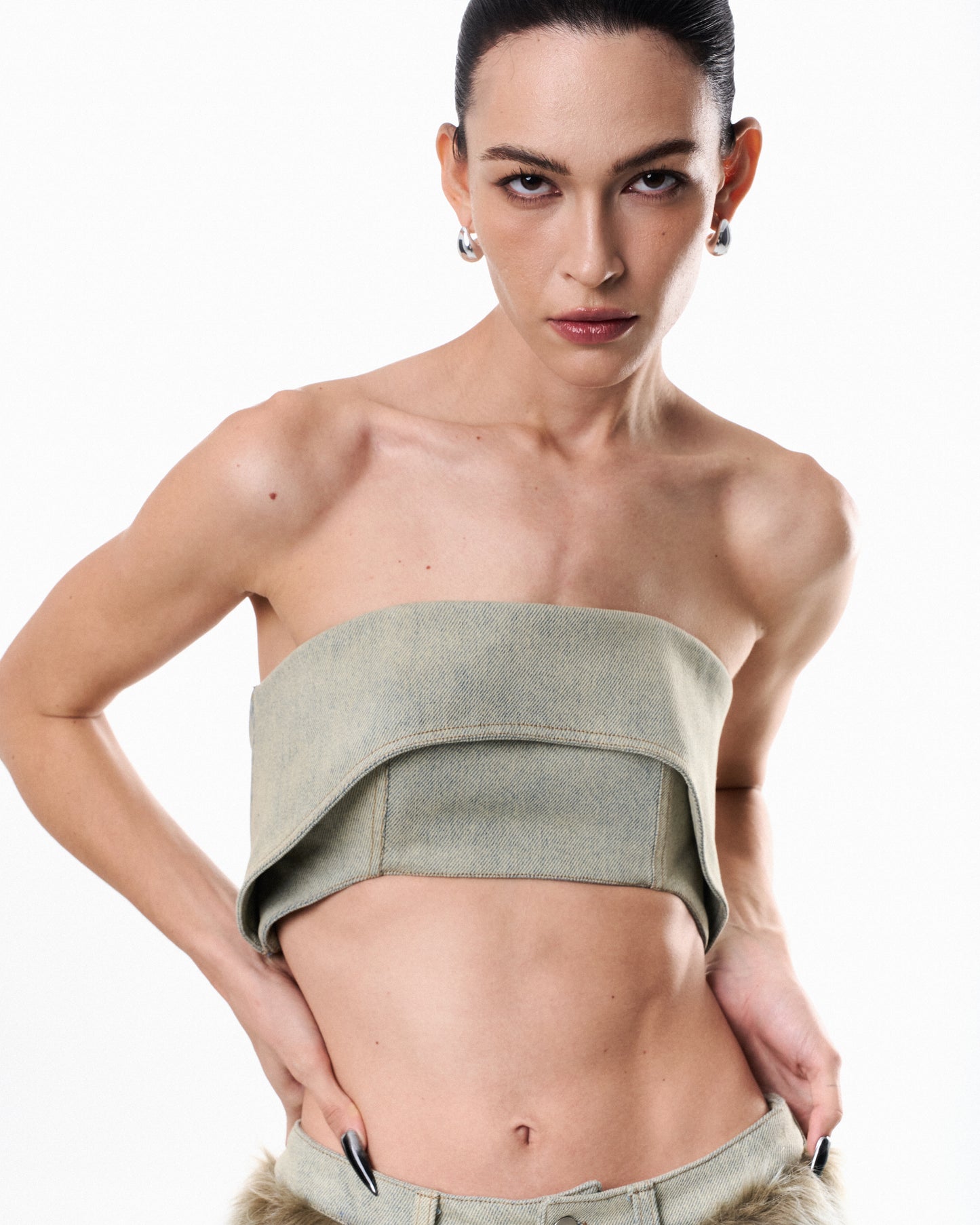 Sculpted Cropped Top - Light Wash