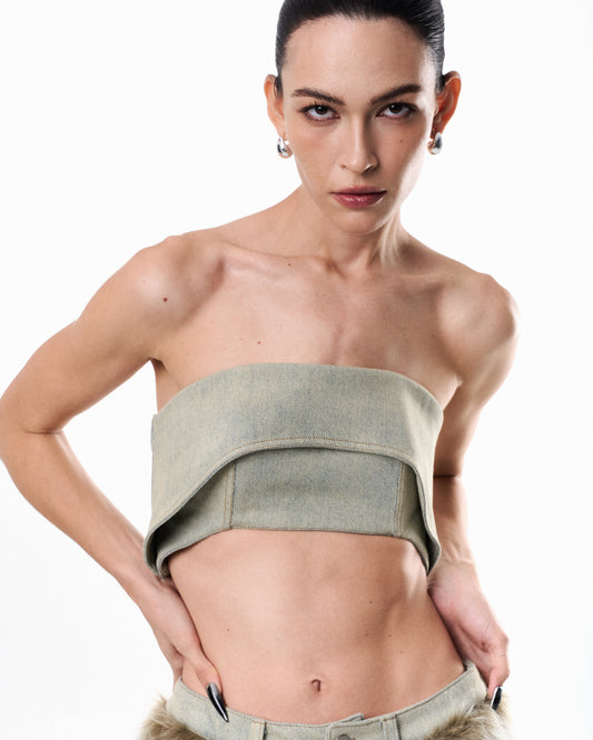 Sculpted Cropped Top - Light Wash