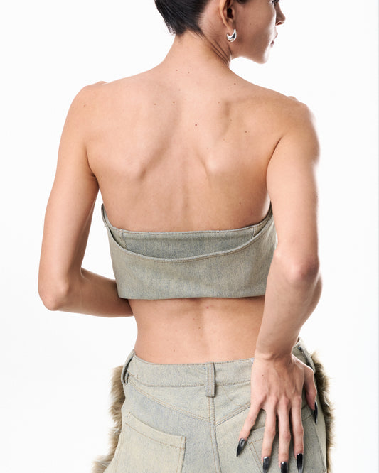 Sculpted Cropped Top - Light Wash