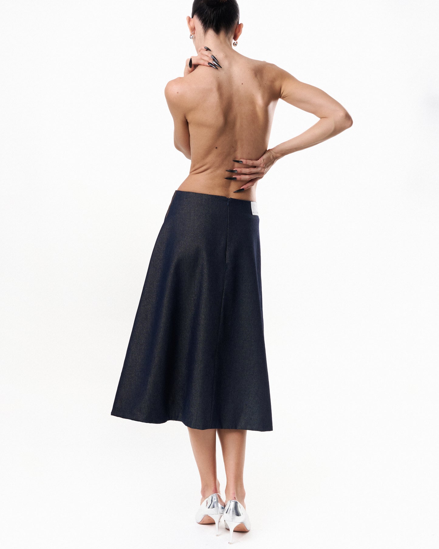 Front-Pocket Midi Skirt - Navy