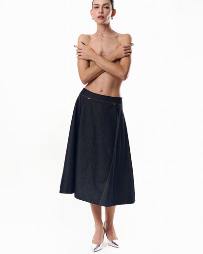 Front-Pocket Midi Skirt - Navy